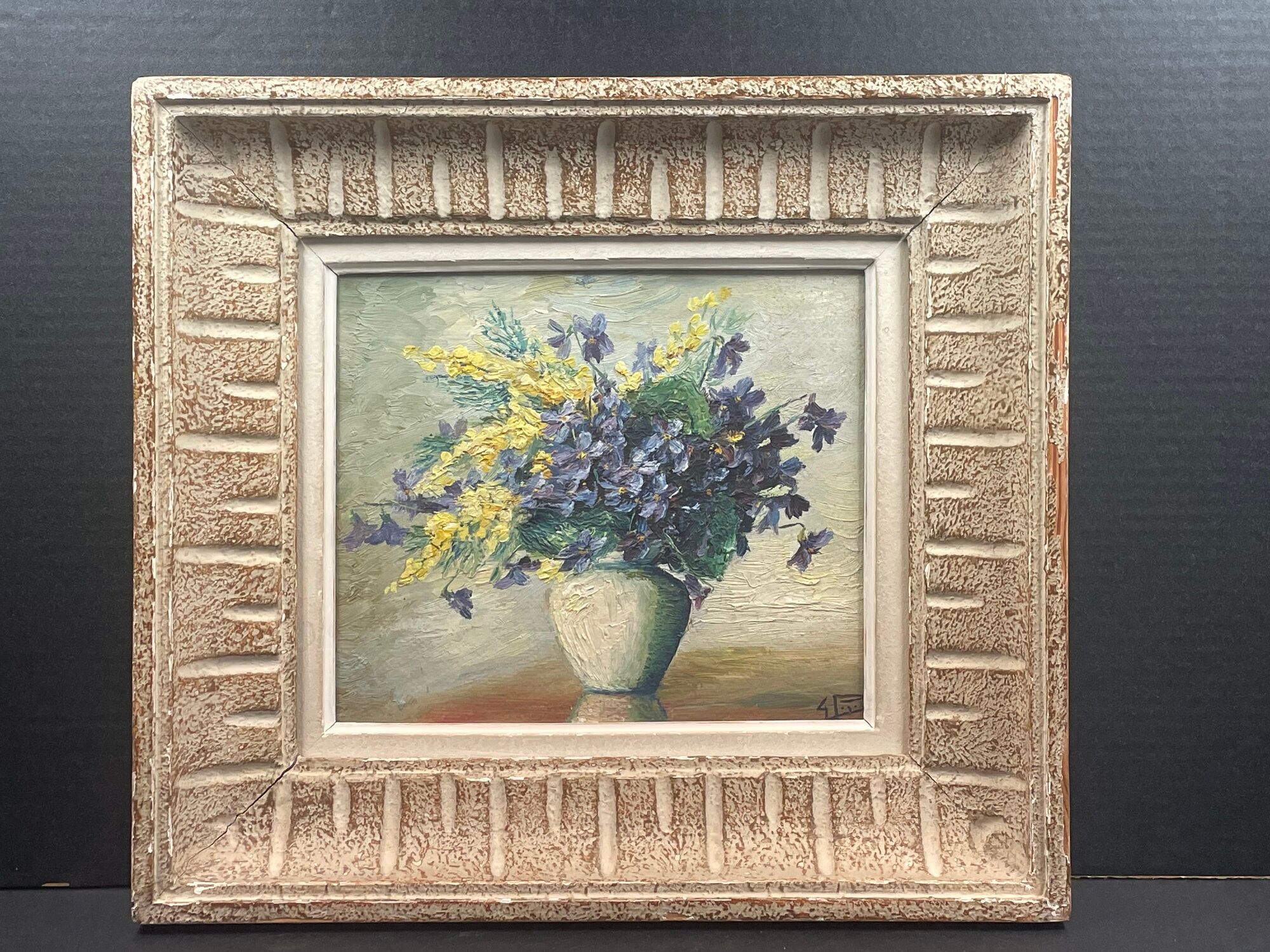 Painting in Oil frame on panel Signed Paget, Vase au Bouquet