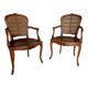 Pair of caned cabriolet armchairs