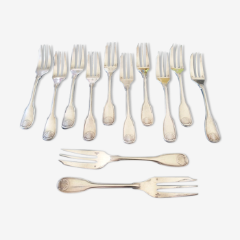 Christofle, Paris - Series of 12 cake forks/dessert - Silver metal - Vendôme model