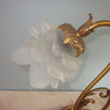 Bronze lamp has 2 tulips shaped flowers