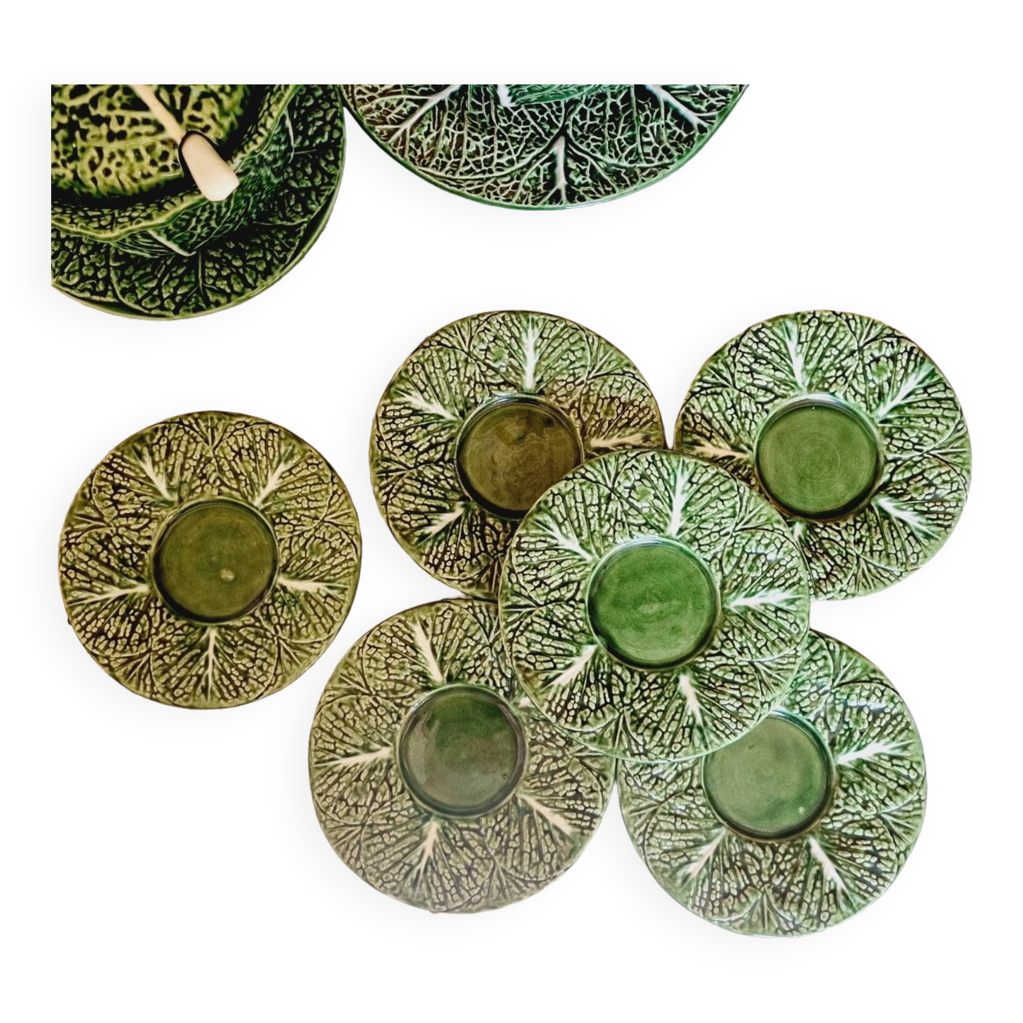 Set of 6 small cabbage barbotine plates