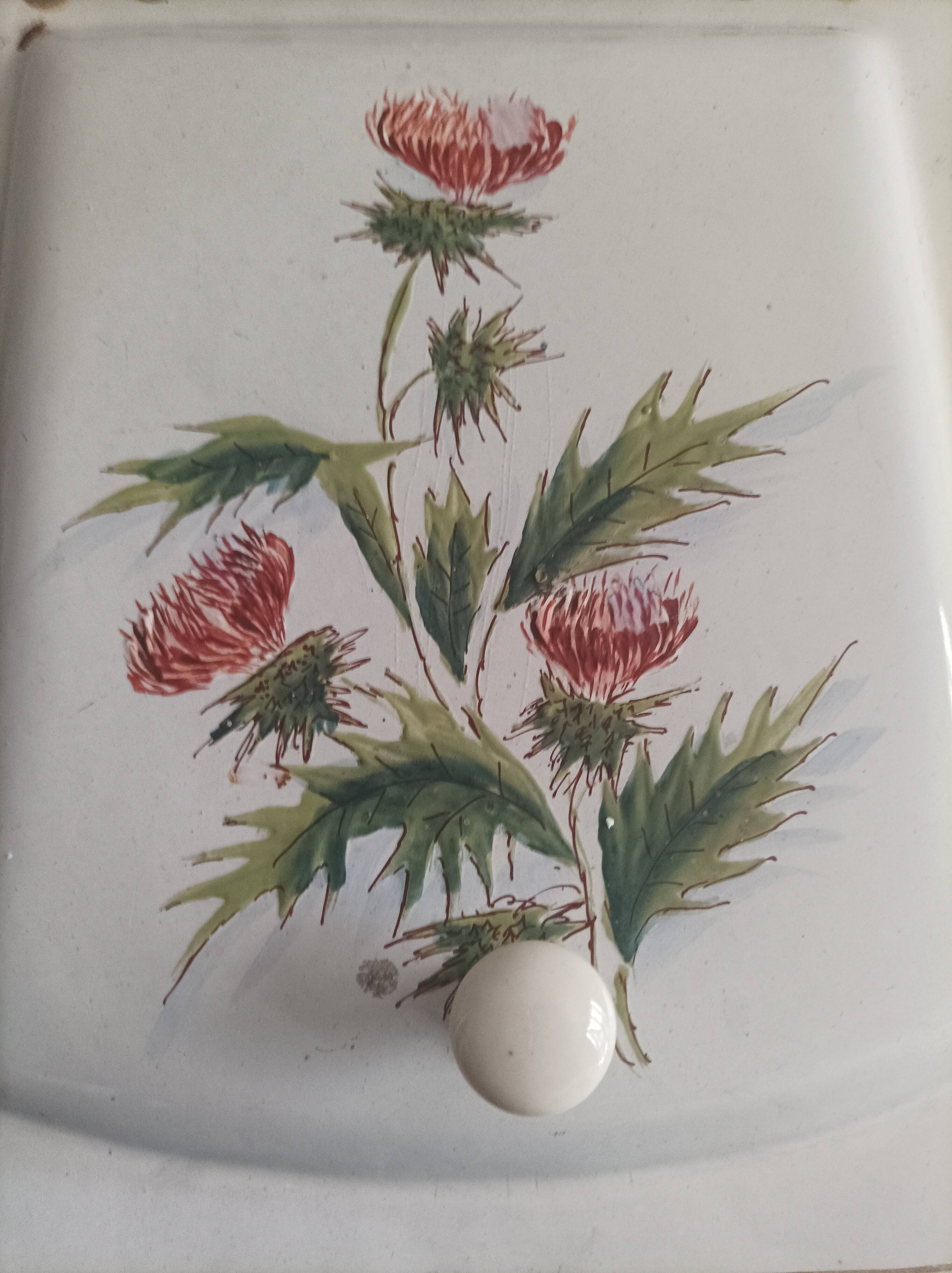 Charbonnière 1900 tôle emaillée décor fleurs