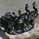 Centerpiece Pair of Peacocks Ceramic Vallauris Iridescent Anthracite Grey