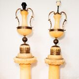 Pair of lamp on column in alabaster gilded brass frame