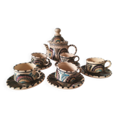 Service à thé marocain vintage, théière et 5 tasses et soucoupes