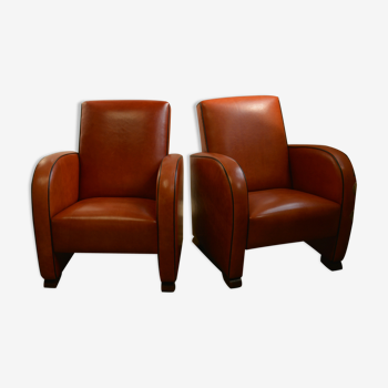 Paire de fauteuils en cuir vintage