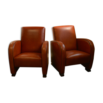 Paire de fauteuils en cuir vintage