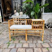 1960s beige rattan and cotton bench