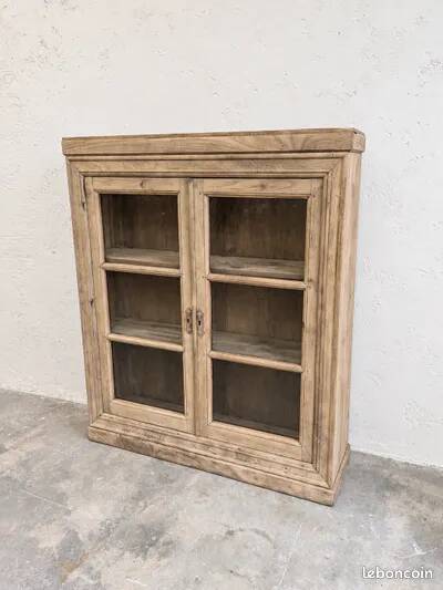 Buffet vitrine en chêne – 2 portes avec vitres