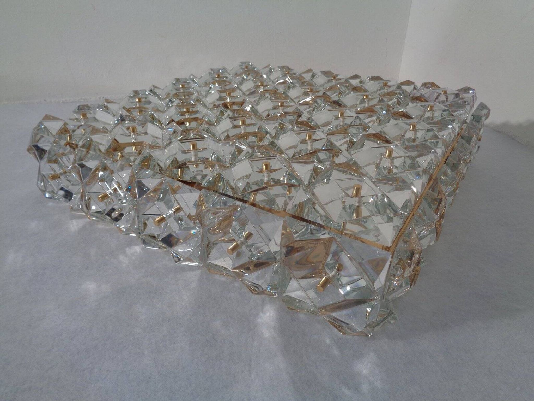 Large Gold-Plated & Crystal Glass Flush Mount from Kinkeldey, Germany, 1970s