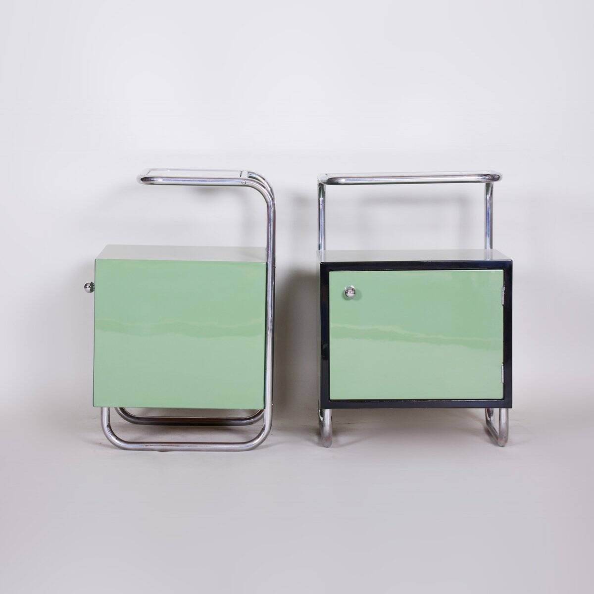 Bauhaus Side Tables in Chrome and Glass by Vichr a Spol., Czech, 1930s, Set of 2