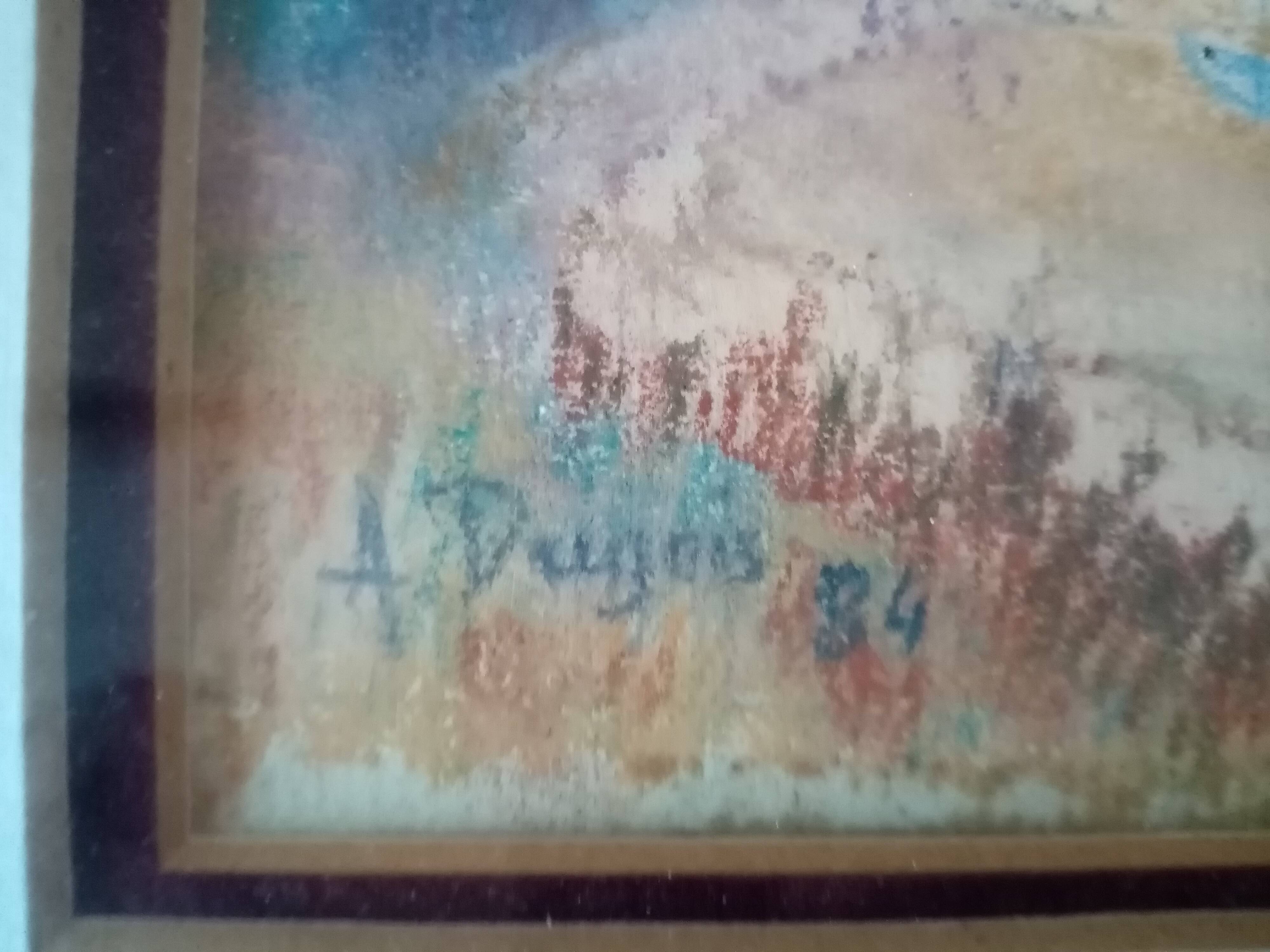 Old pastel painting decorated with a Breton port in autumn signed Antoine Dugois