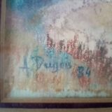 Ancien tableau au pastel decor de port breton en automne signe antoine dugois