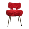 Chaise moumoute rouge vintage pieds dorés