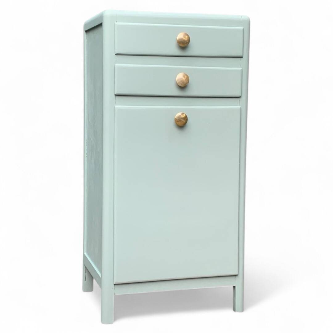 Vintage gray green bathroom chest of drawers