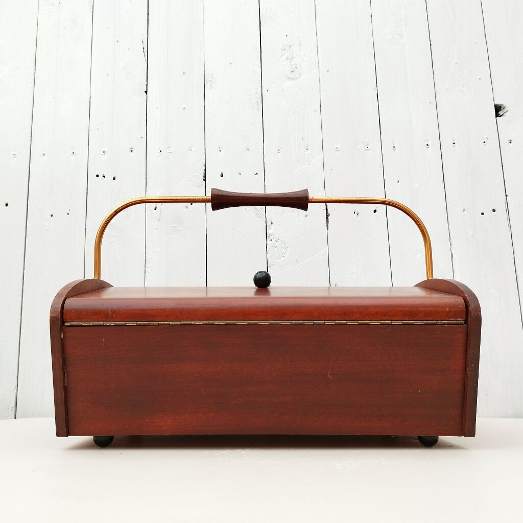 Old sewing box worker varnished wood