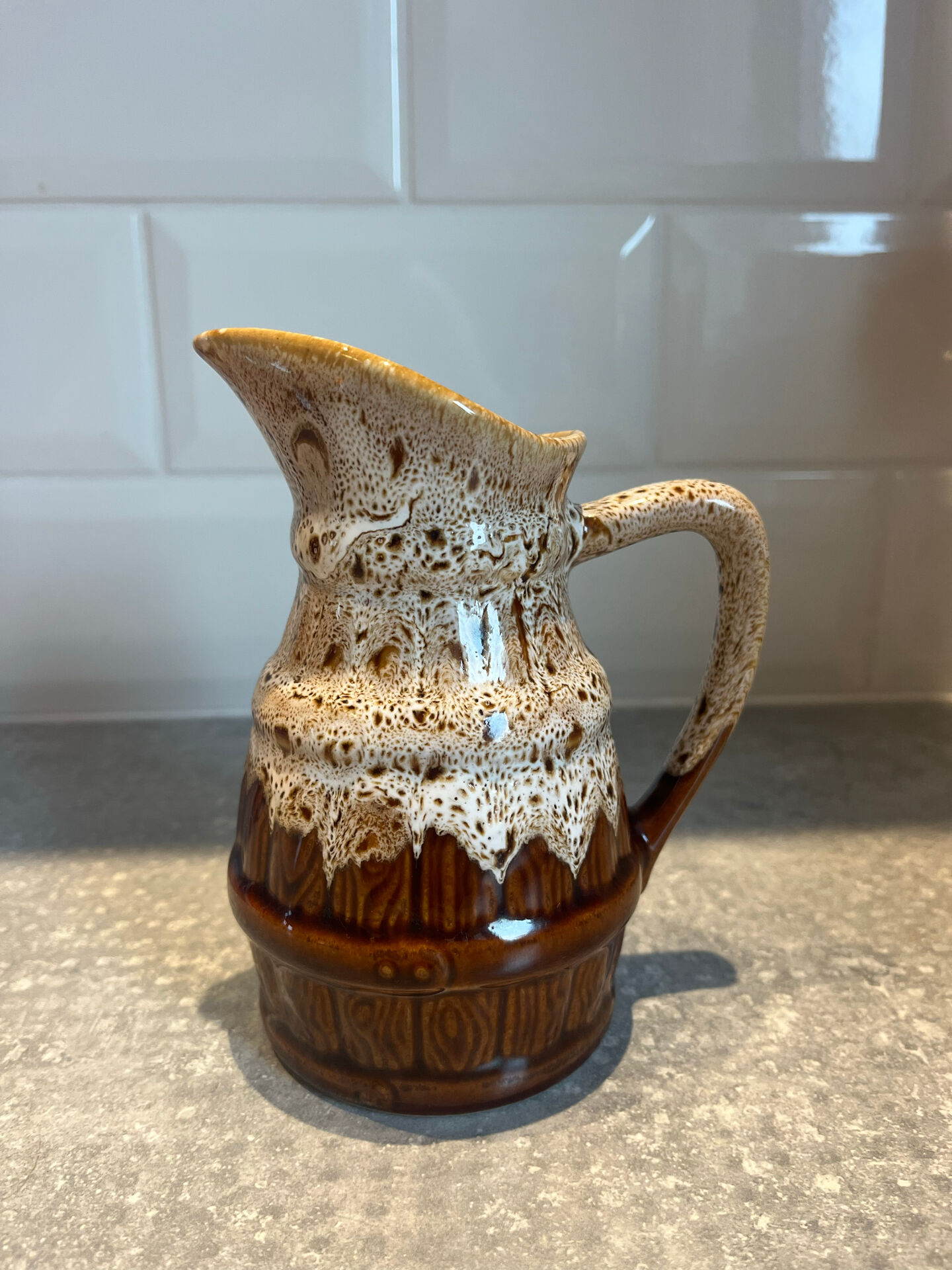 Vintage ceramic pitcher / jug - Speckled glaze effect and relief