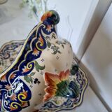 Vintage Rouen porcelain soup tureen with underplate, hand-painted
