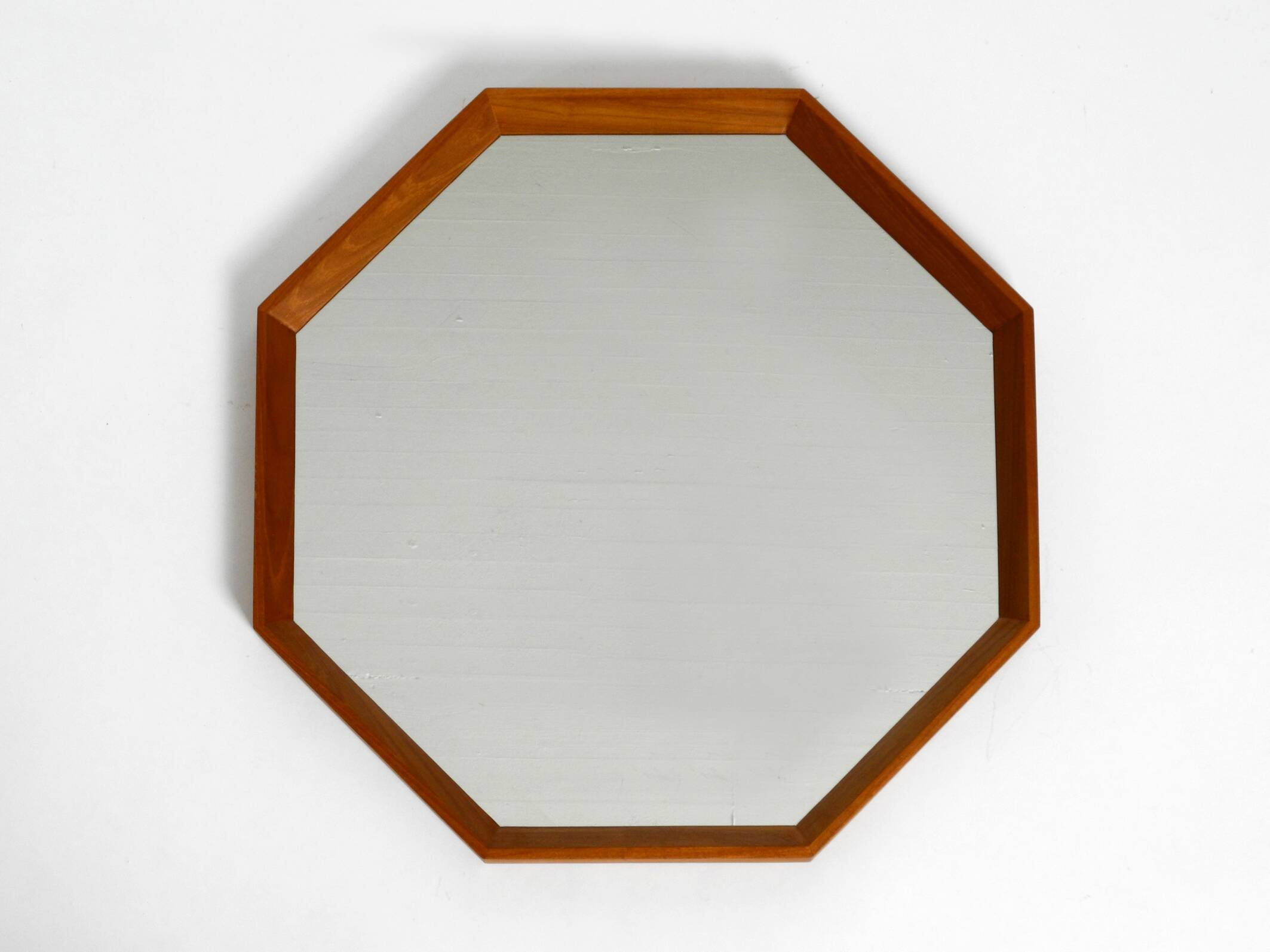Very nice 1960s octagonal teak wall mirror | 45cm
