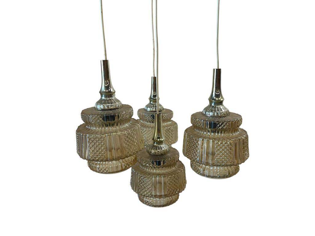 Vintage glass cascade chandelier with chrome.