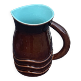 Cruche, pichet, pl france, poet laval, ondule, vintage 1950 en céramique émaillée, marron, turquoise