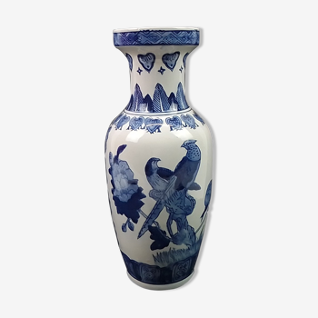 White ceramic vase deco blue birds 35cm