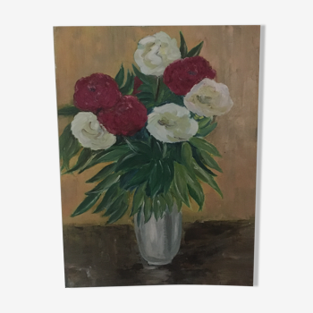 Peinture sur panneau fleurs dans un vase