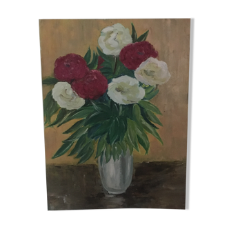 Peinture sur panneau fleurs dans un vase