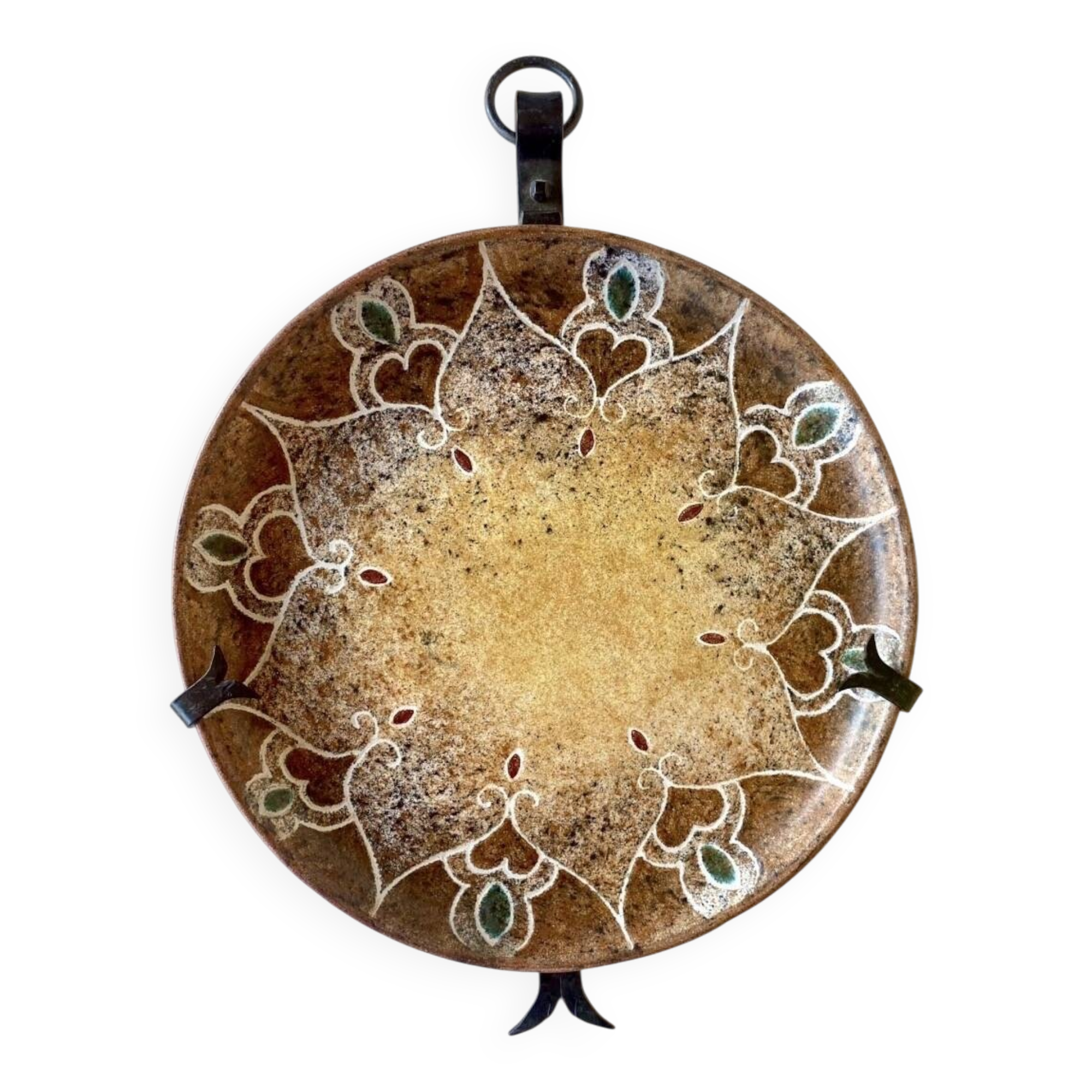 Ceramics by B. Buffat and its wrought iron support, 1970s