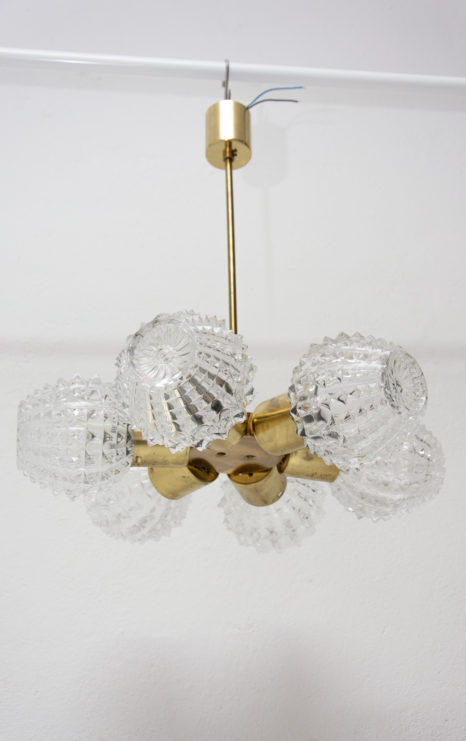 Vintage pendant with six cut glass lampshades, Kamenický Šenov, 1970´s