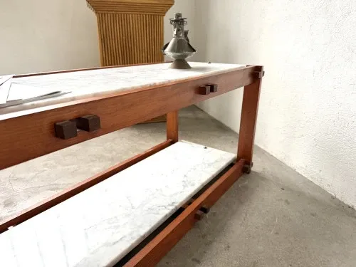 Italian modernist shelf in teak and Carrara marble, 1950s