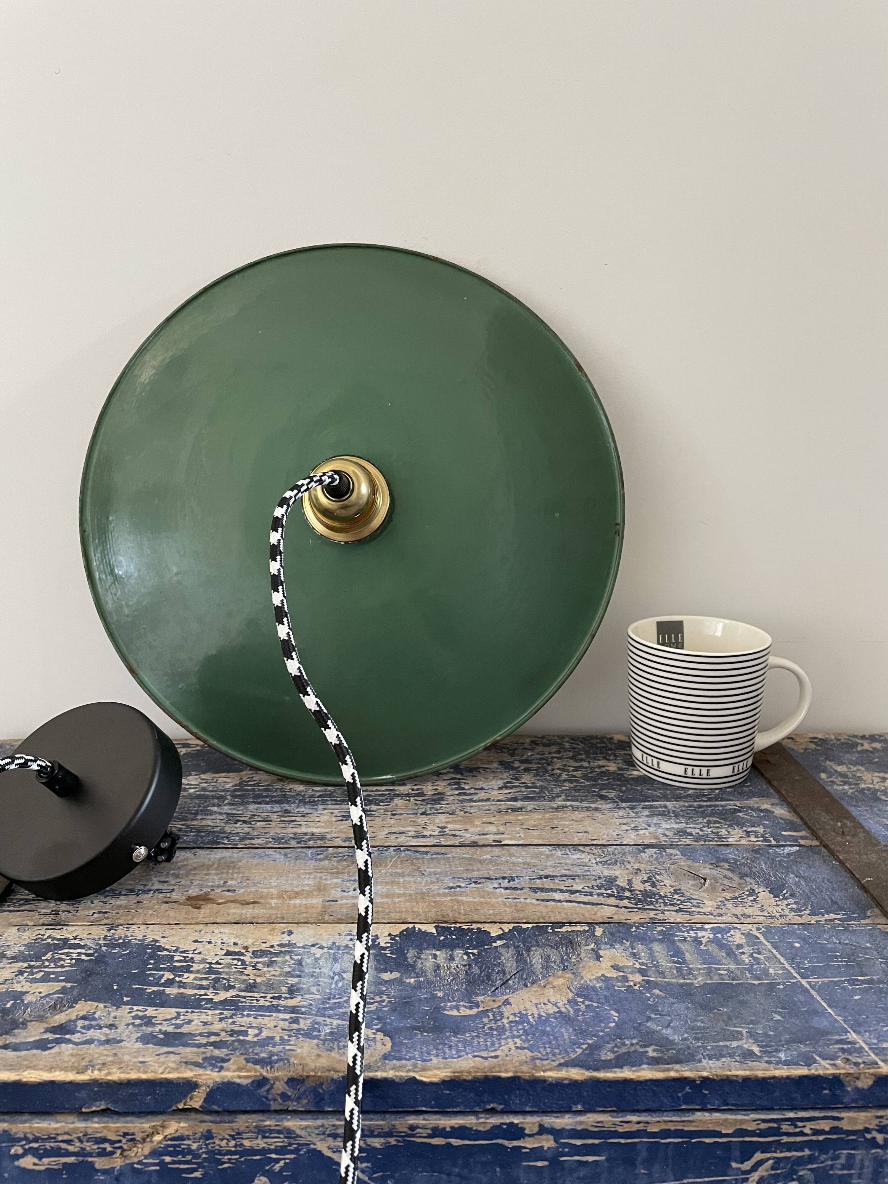 Vintage suspension in green enamelled sheet metal