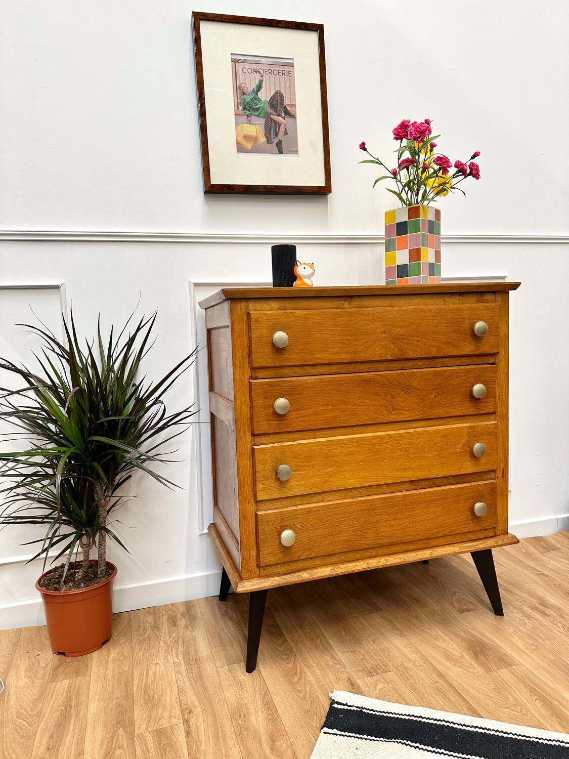 Vintage compass foot chest of drawers