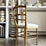 Napoleon III chair in gilded wood and beige cotton