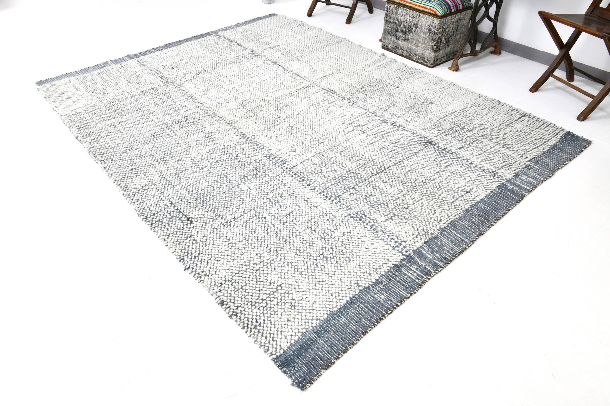 7x9 Blue White Modern Vintage Rug, 200x271Cm SK 34018 FREE SHIPPING