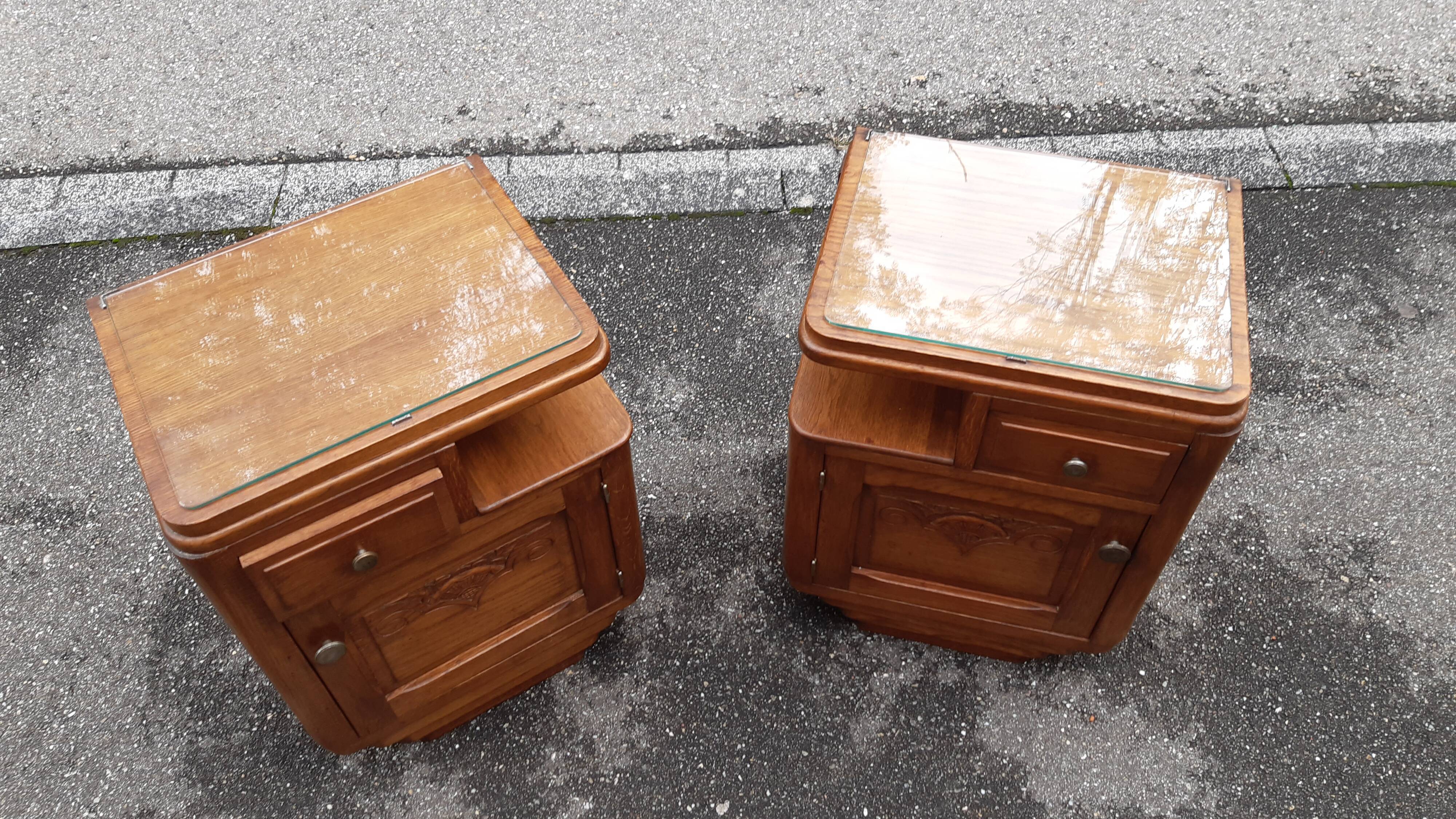 Bedside art deco solid oak