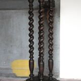 Vintage wood and marble side table, Louis XIII style turned wood pedestal table