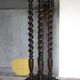 Vintage wood and marble side table, Louis XIII style turned wood pedestal table