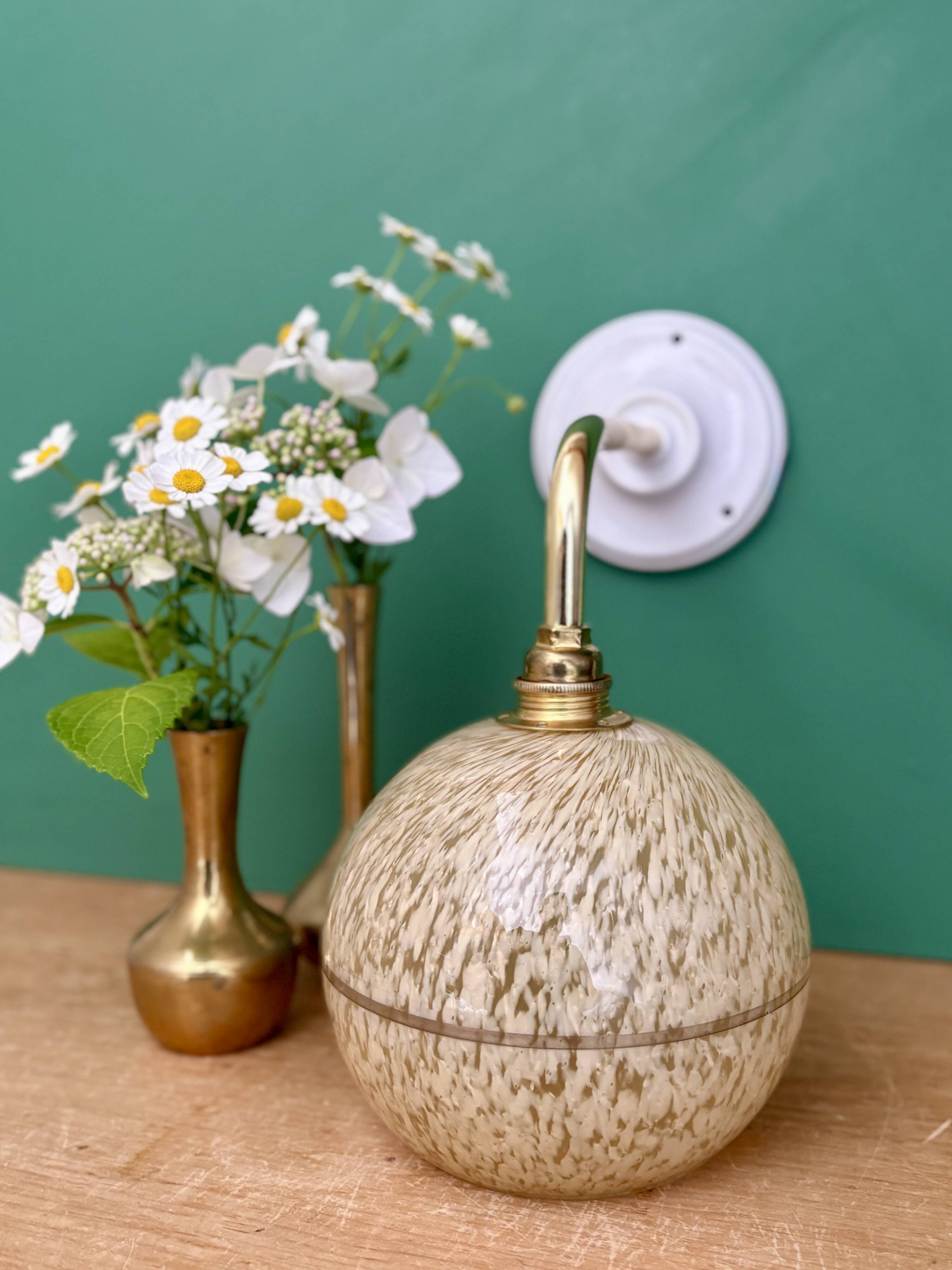 Vintage glass globe wall light in yellow and silver from Clichy.