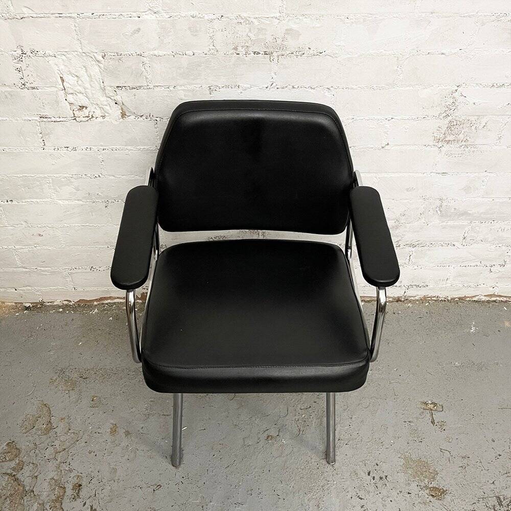 Space Age Black Leather Armchair, 1970s