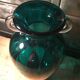 Vase verre soufflé ansé bleu canard