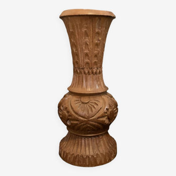Vase soliflore 18cm en bois tourné gravé main motifs fins sculpté en France vintage ancien