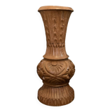Soliflore vase 18cm in turned wood engraved hand fine patterns carved in France vintage old