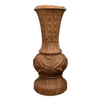 Soliflore vase 18cm in turned wood engraved hand fine patterns carved in France vintage old