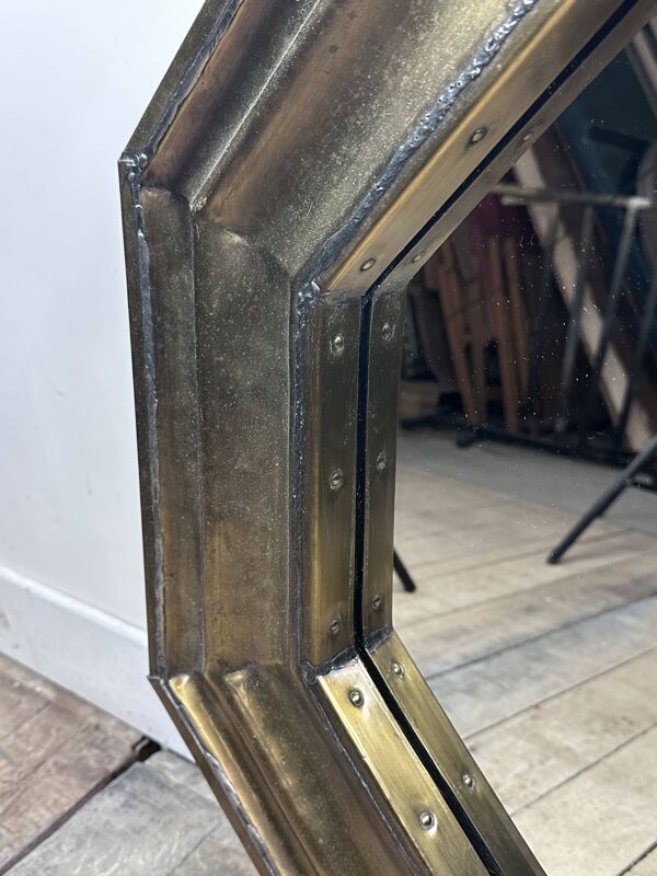 Miroir octogonal laiton et étain vintage 1960