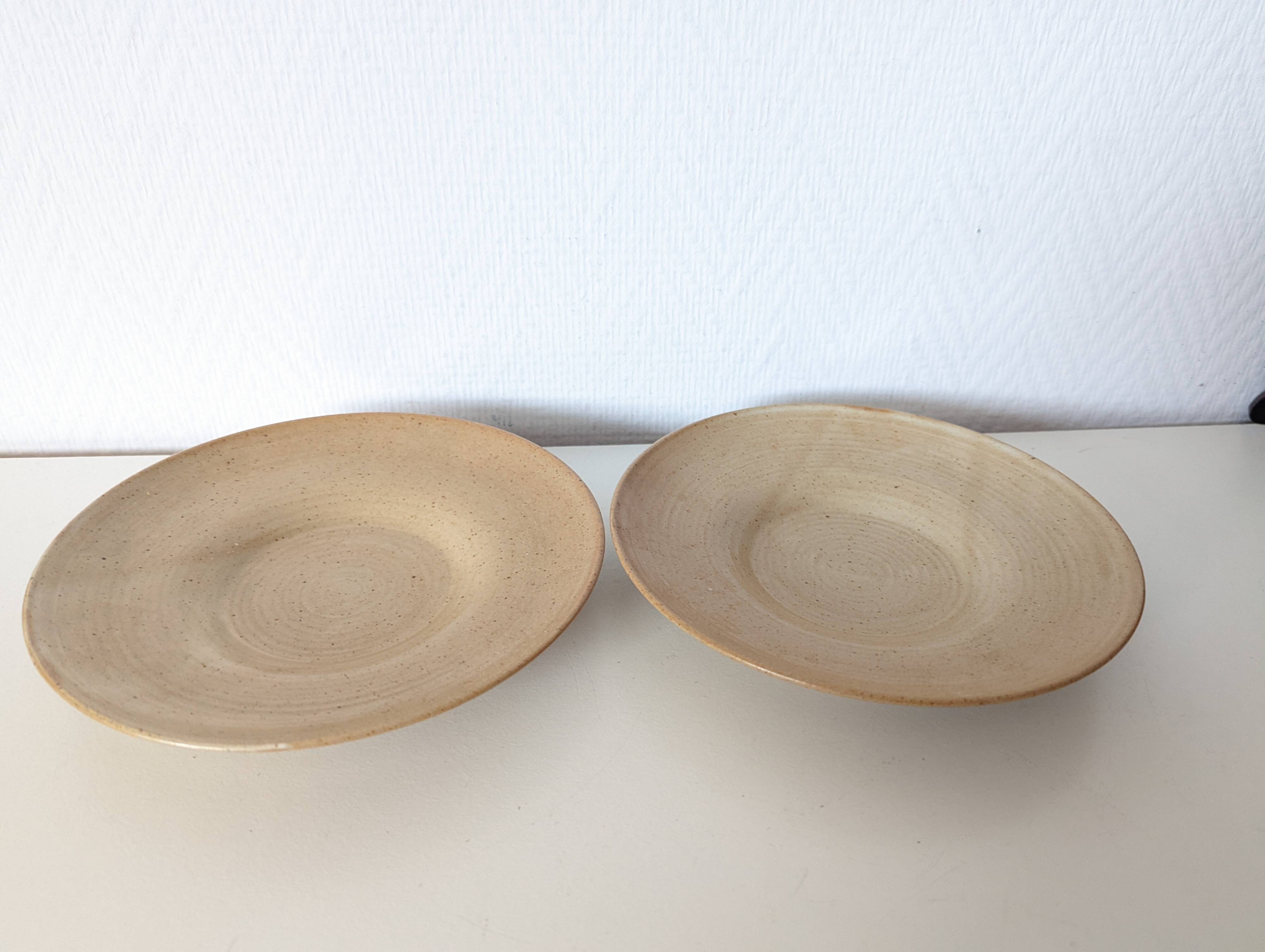 pair of village stoneware dessert plates