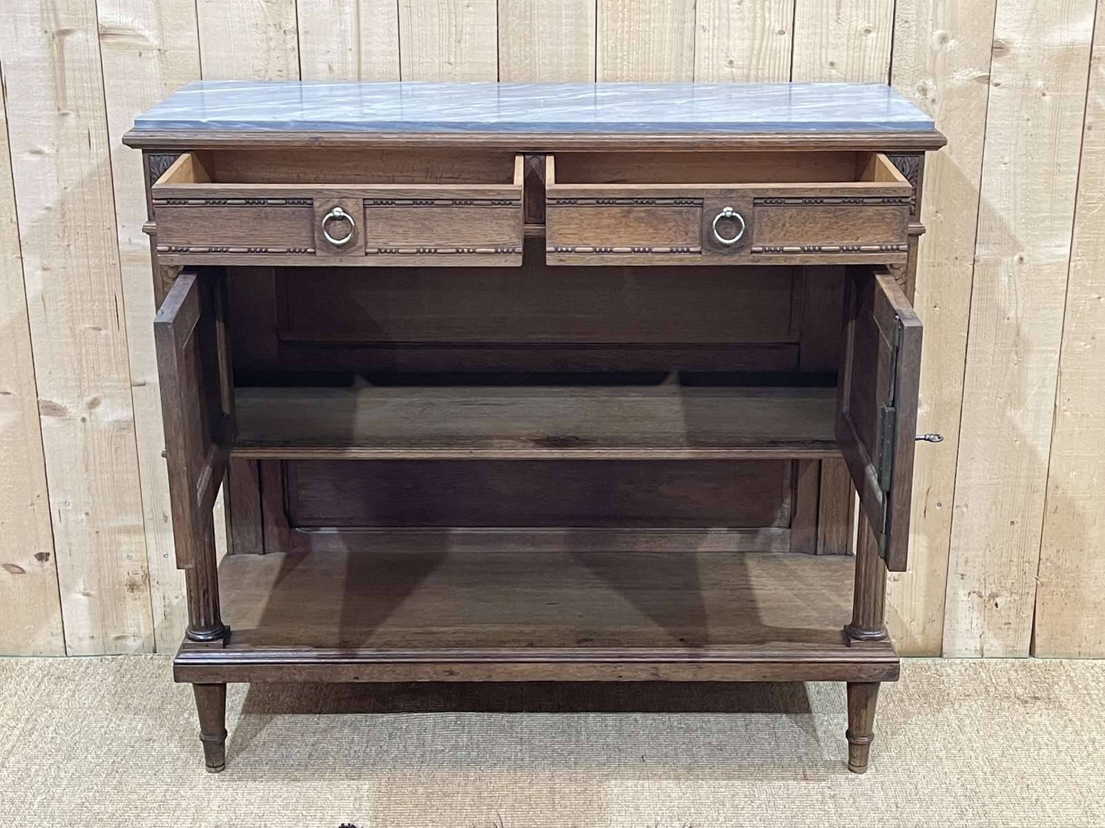 Louis XVI style oak server with marble top