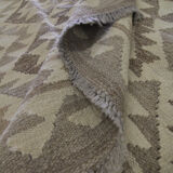 Beige cream scandinavian style kilim handmade flat-woven wool area rug- 198x155cm