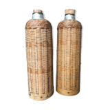 Set of 2 old insulated bottles in braided wicker