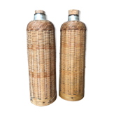 Set of 2 old insulated bottles in braided wicker